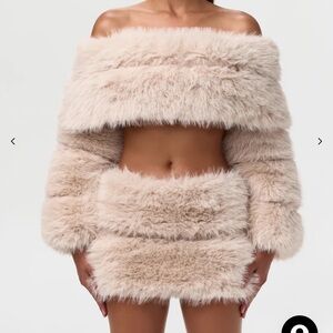 Faux Fur Off-Shoulder Set in Cream